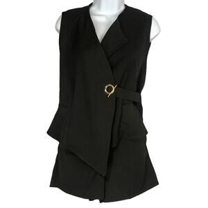 NWT boutique black sleeveless top & matching shorts set gold accent size small